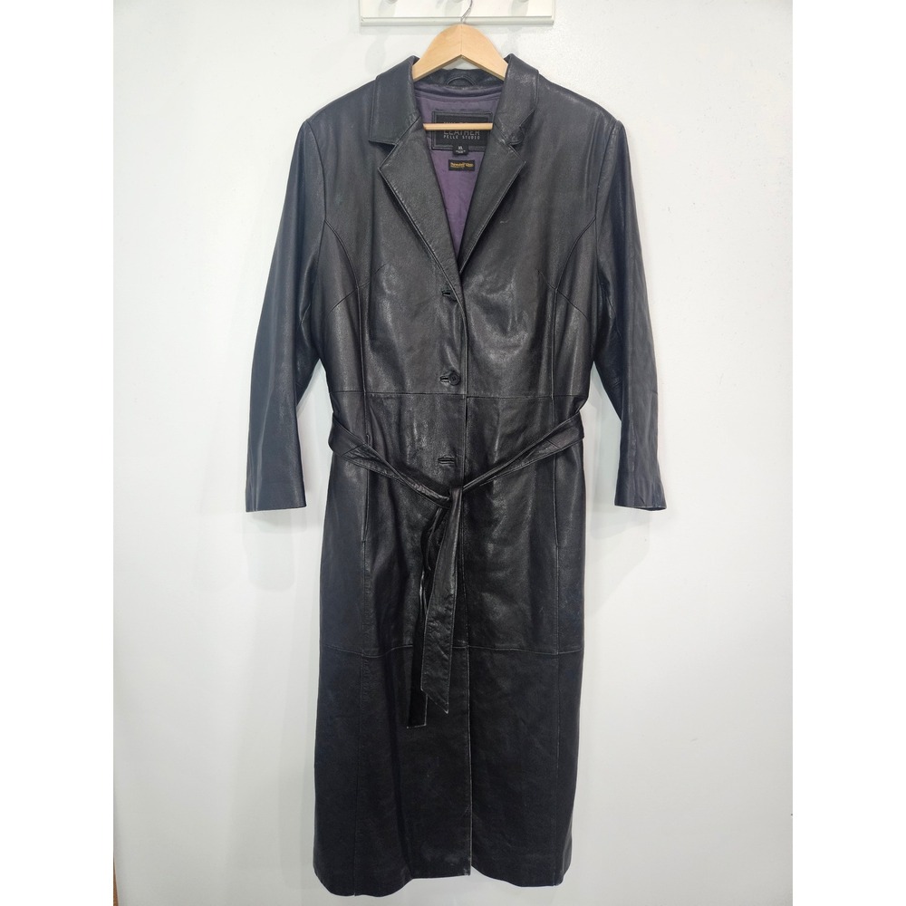 Wilsons Leather Pelle Studio Black Trench Coat XL Thinsulate Insulated Belted